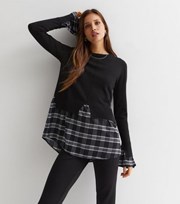 New Look Black Check 2-in-1 Crew Neck Long Sleeve Top